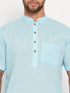 Vastramay Men's Aqua Blue Solid Kurta with White Pyjama Set